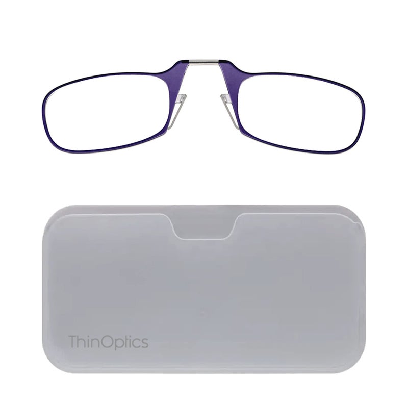 ثين أوبتيكس نظارات قراءة مستطيلة الشكل من ThinOptics Universal Pod، إطارات أرجوانية/حافظة بيضاء، 2.5 × - Image 1